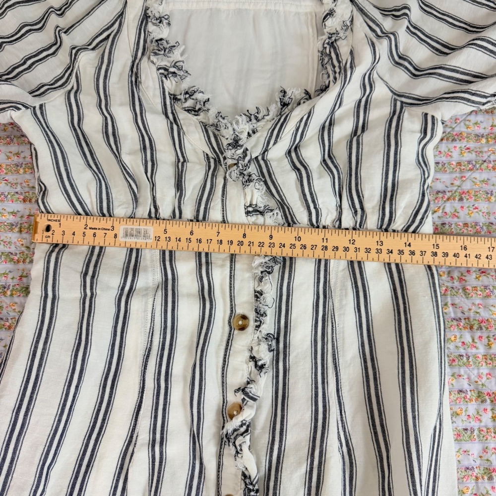 Pilcro Anthropologie Striped Linen Ruffle Button Front Midi Dress White Blue 6 - Picture 12 of 13